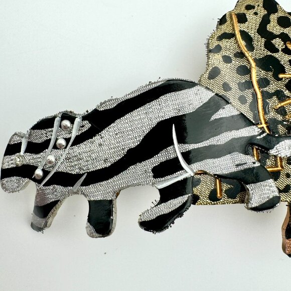 Vtg Leopard Elephant Zebra Hair Clip Barrette With Rhinestone Accents - Picture 3 of 6
